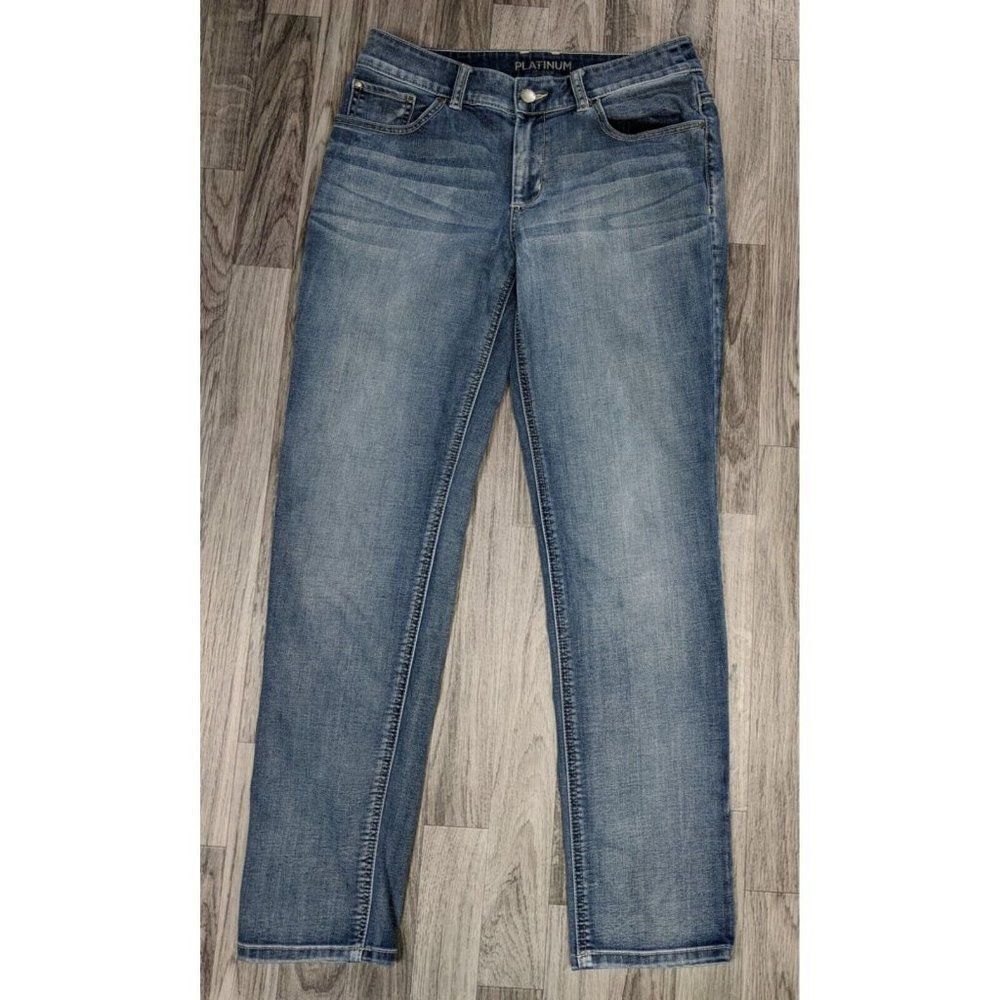 Chicos Womens Size 00 Pockets‎ Whiskered Straight Leg Denim Blue Jeans